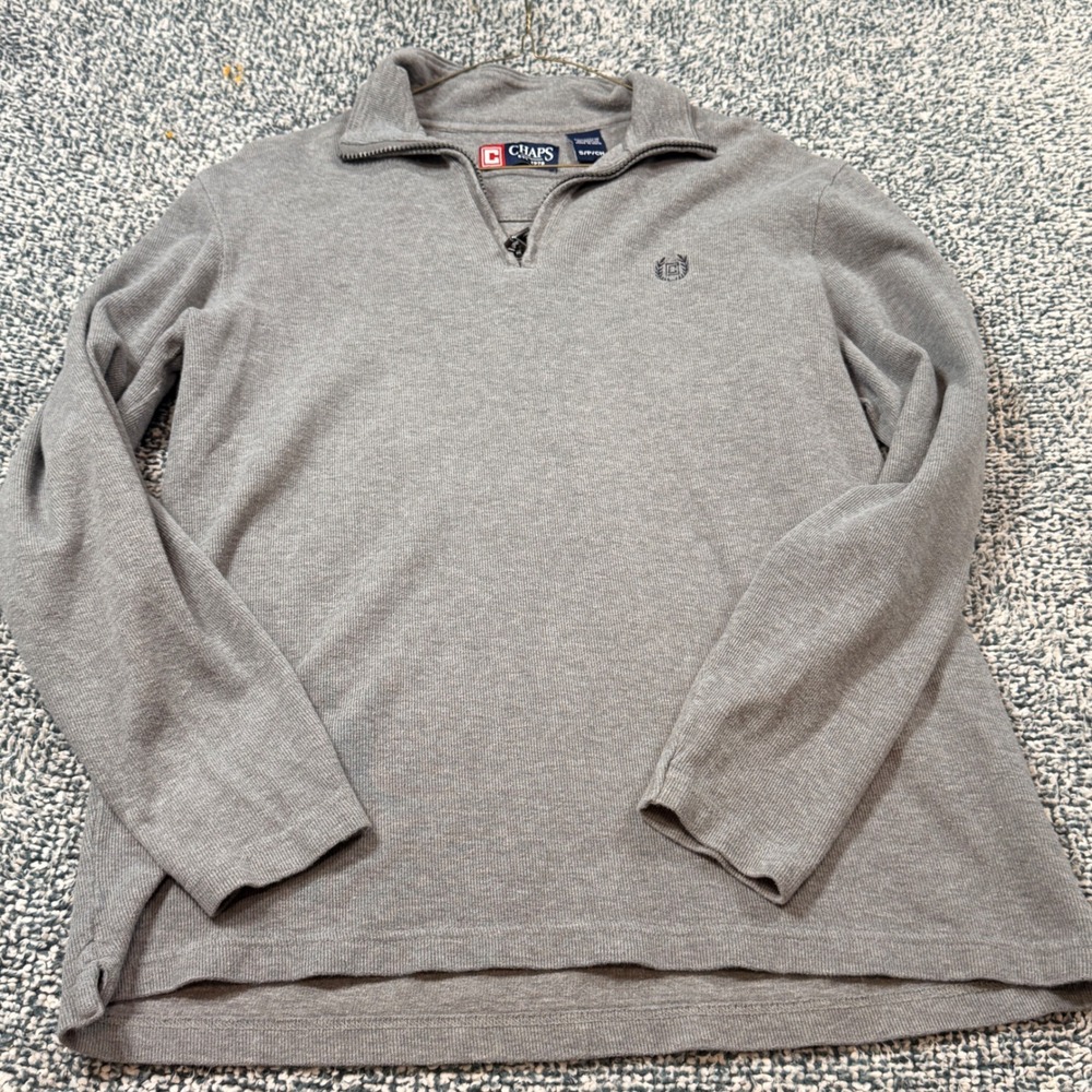 Chaps Mens Small Gray Quarter Zip Pullover Cotton Ribbed Knit Sweater Sleeve